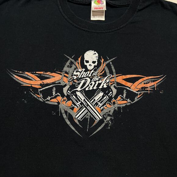 Fruit of the Loom Vintage Y2K Shot in the Dark Skull T-Shirt Black Short Sleeve - Picture 2 of 8